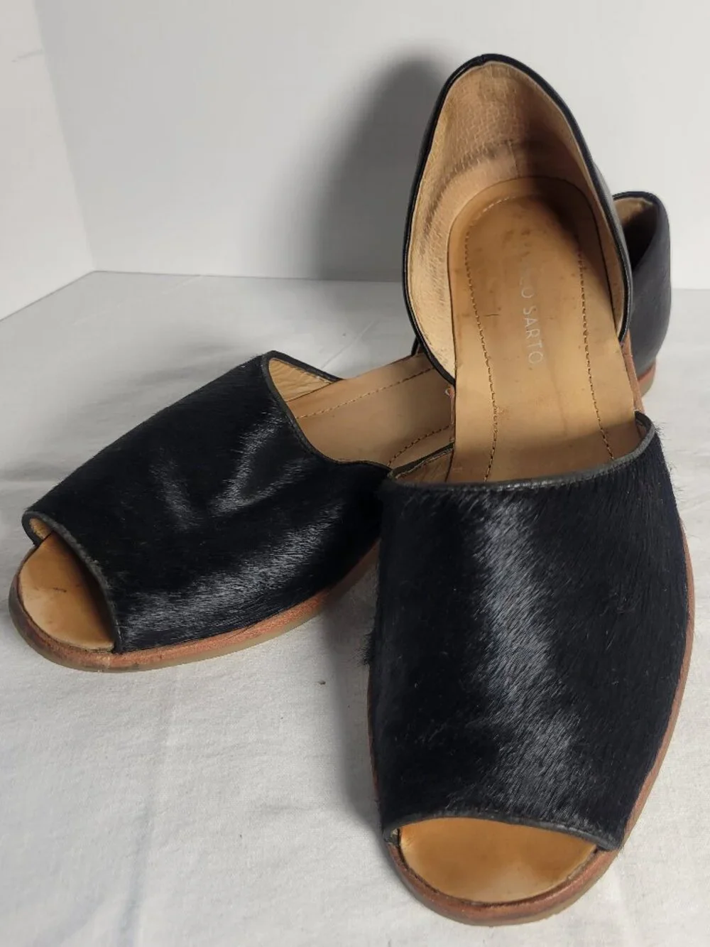 Franco Sarto Venezia Black Calf Hair D'Orsay Peep Toe Flats 7.5M